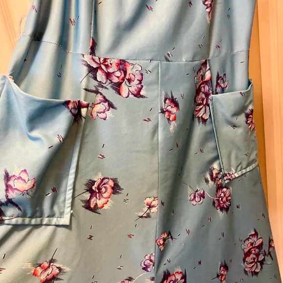Vintage 1970s Blue Floral Geometric Print Dress | Plus Size | Soft Stretch - Picture 4 of 12